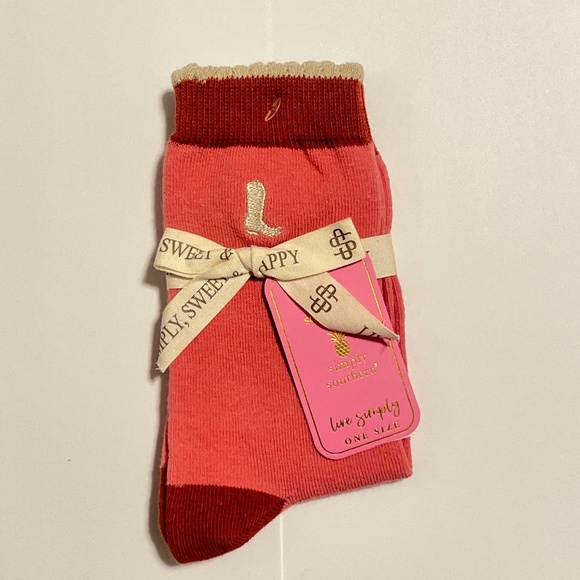 Simply Southern Socks Pink Cowgirl Boot | One Size | New - Picture 1 of 5